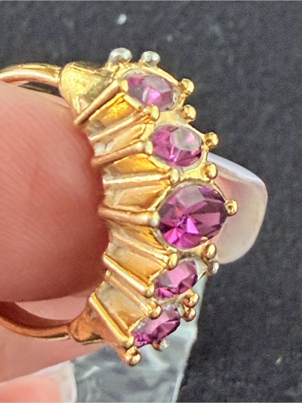 AVON Gold-toned Purple Marquise Stone Statement Ring - Picture 5 of 6